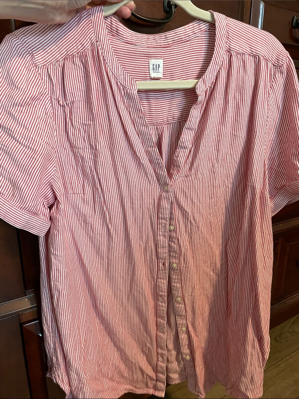 GAP Red & White Striped Maternity Shirt